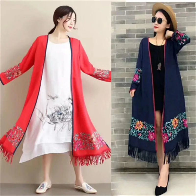 2019 Blusa Feminina модные размера плюс с вышивкой из хлопка и льна Harajuku кардиган