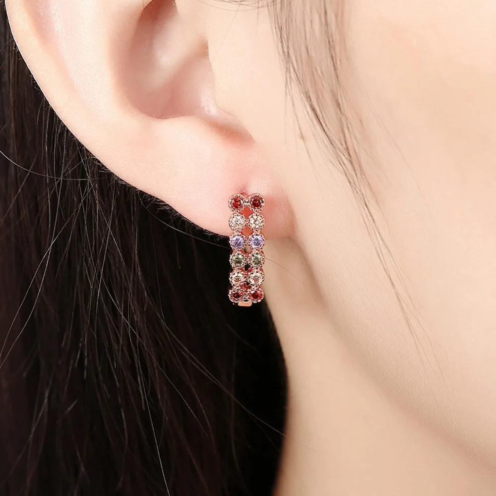 

Visisap Colorful Clear Dazzling Hoop Earrings For Women Rose Gold Color Round Earring Birthday Gifts Fashion Jewelry VLKE120