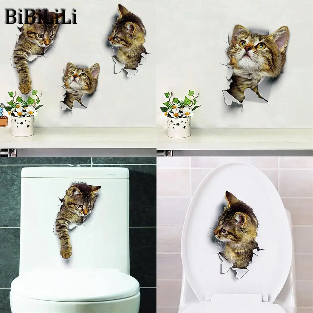Настенные наклейки Кот Яркие 3D разбитые переключатели ванная комната туалет Kicthen