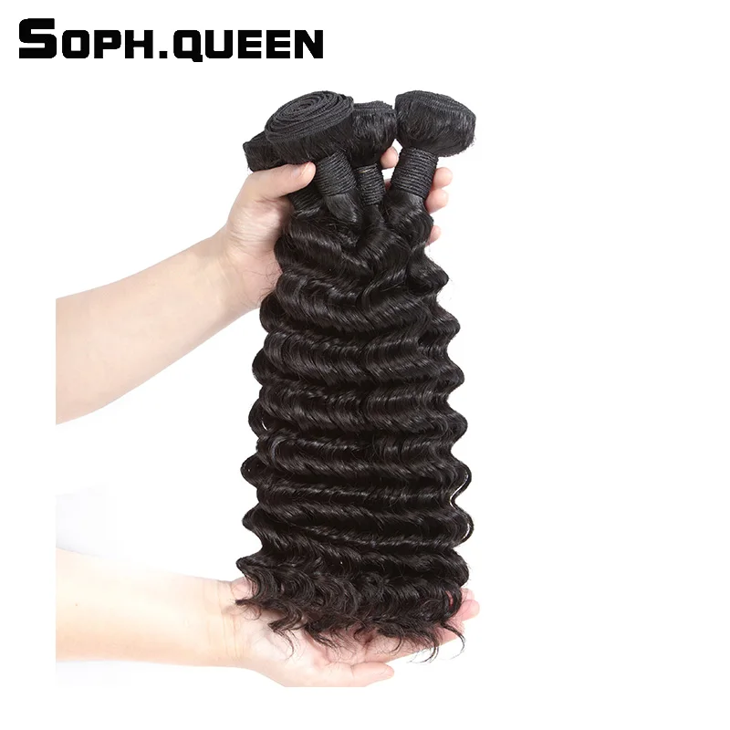 Соф королева перуанский натуральная пучки волос глубокая волна человека