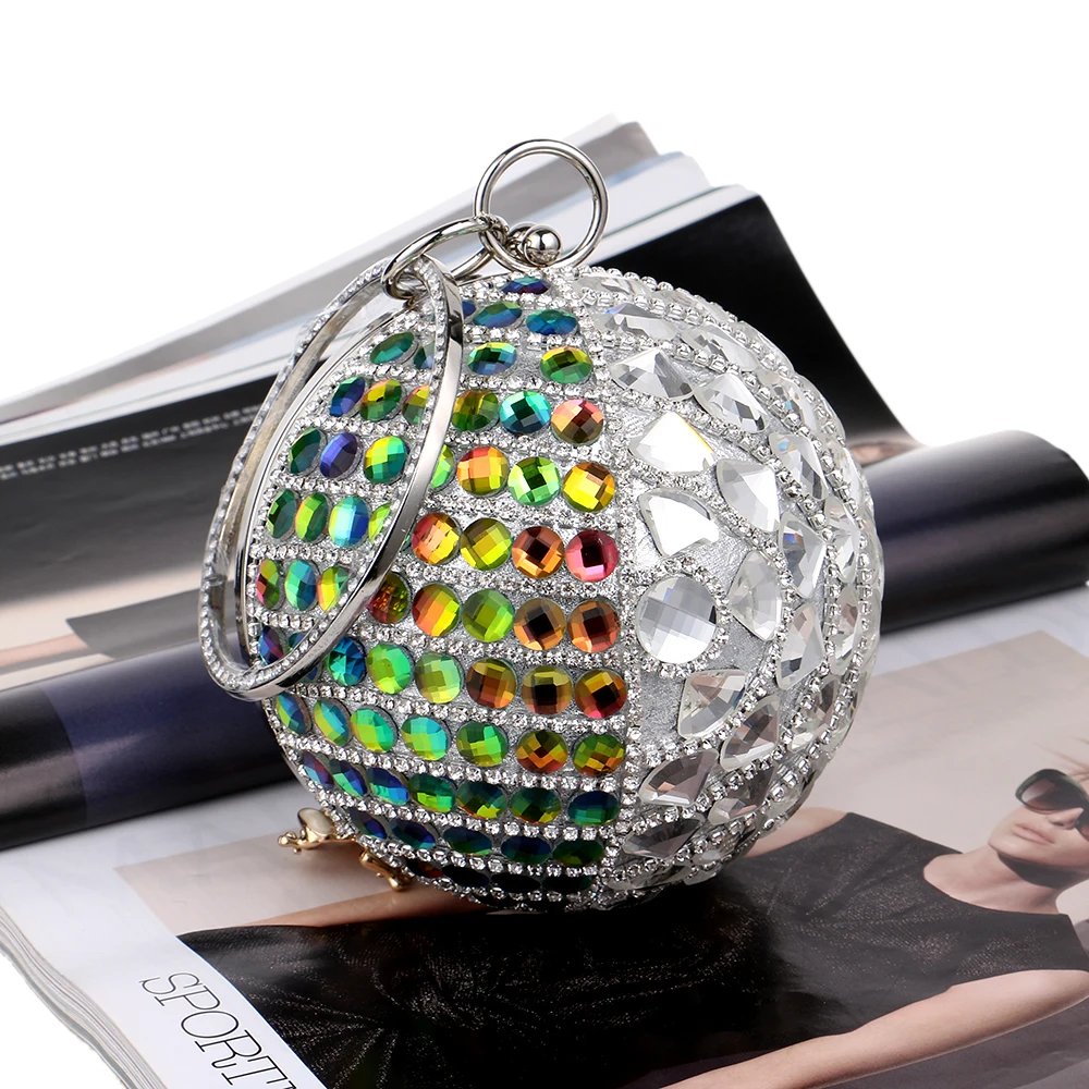 2017 Золотой/синий роскошный клатч с круглыми шариками и бриллиантами вечерние