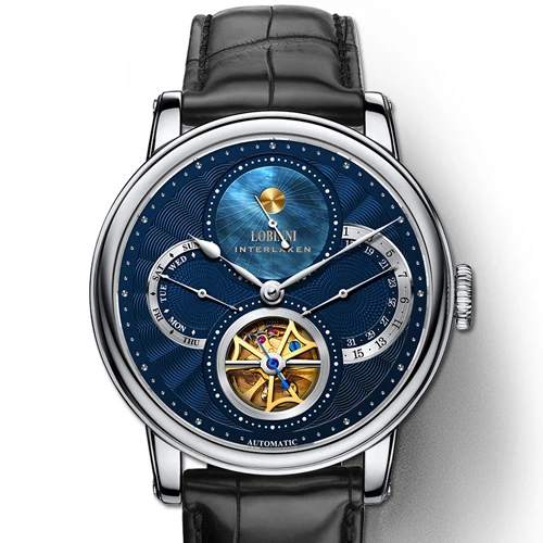 silvery blue Switzerland LOBINNI, мужские часы, люксовый бренд, Япония, MIYOTA, механические, для мужчин, t, сапфир, скелет, relogio masculino, L16015-3 - Цвет: silvery blue