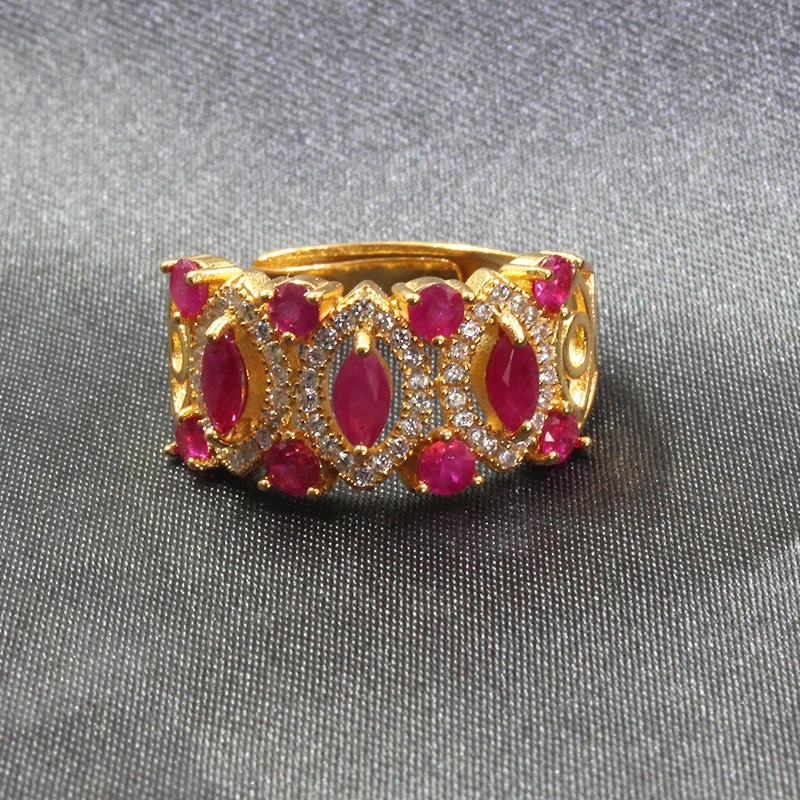 Барокко серебряное кольцо с рубином для женщин 11 шт Природный Африканский рубин