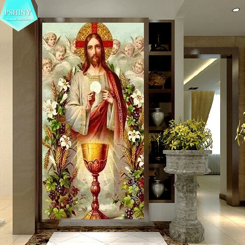 PSHINY 5D DIY Алмазная вышивка продажа отец и святая Грааль религия Полный Круглый