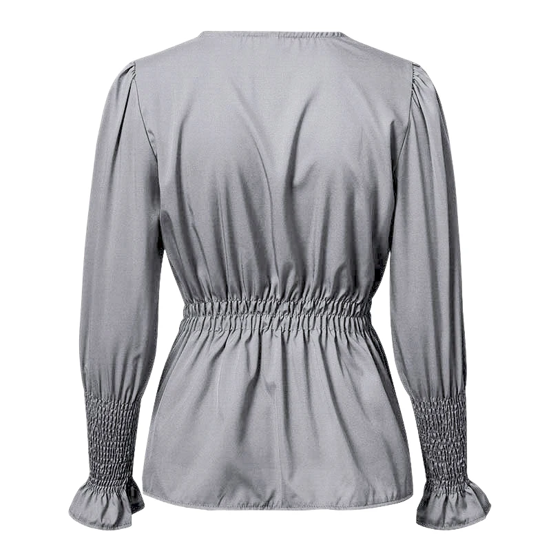 BerryGo Сексуальная женская блузка с v-образным вырезом рубашка буфами на рукавах