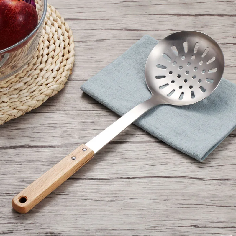 Ladle B WORTHBUY набор кухонных инструментов из нержавеющей стали, кухонные аксессуары, лопатка для супа, ковш, набор посуды с деревянной ручкой - Цвет: Ladle B