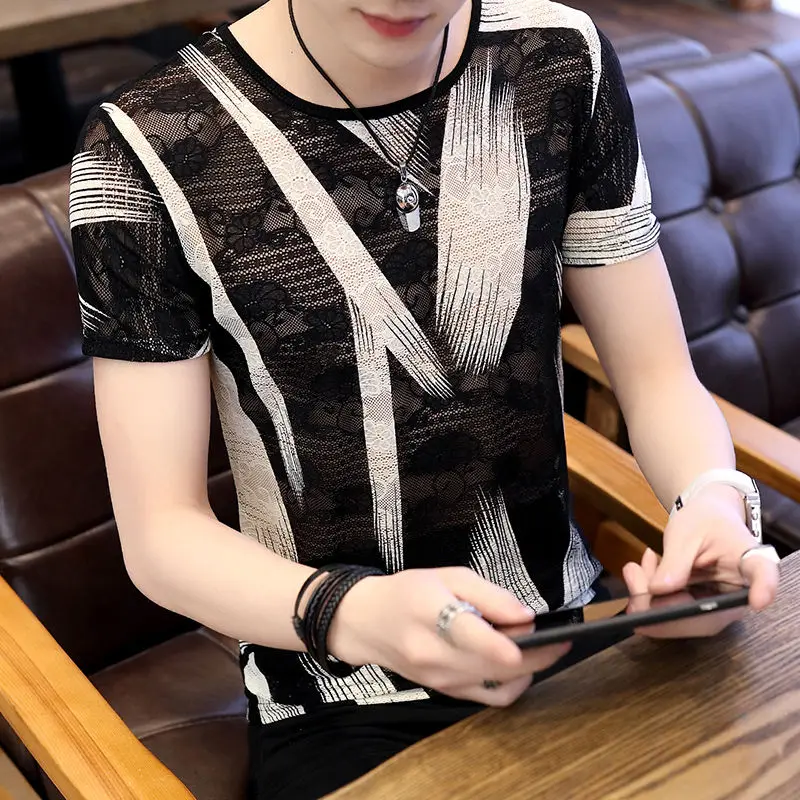 Мужская футболка, Мужская брендовая футболка, модные клетчатые футболки с принтом, летние повседневные облегающие хлопковые футболки с круглым вырезом для мужчин