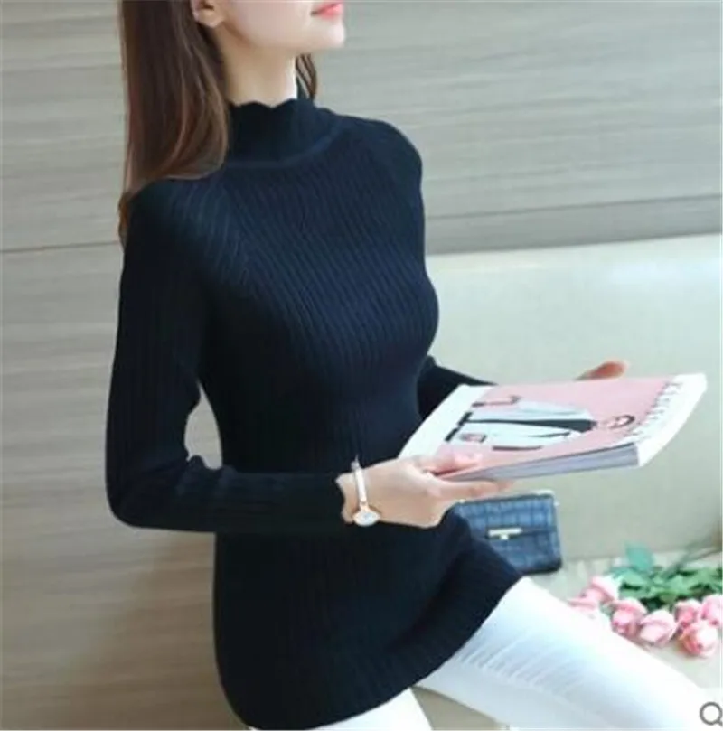 2017 Autumn Winter Women Sweaters and Pullovers Turtleneck Sexy Silm Slim Knitting Sueter Mujer Pull Femme Basic Tops 3992 | Женская