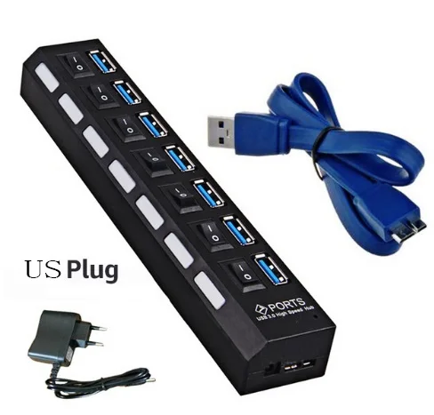 Rovtop usb-хаб 3,0 4/7 портов Micro USB 3,0 концентратор разветвитель с адаптером питания USB Hab высокоскоростной 5 Гбит/с USB разветвитель 3 хаба для ПК - Цвет: 7port Black US