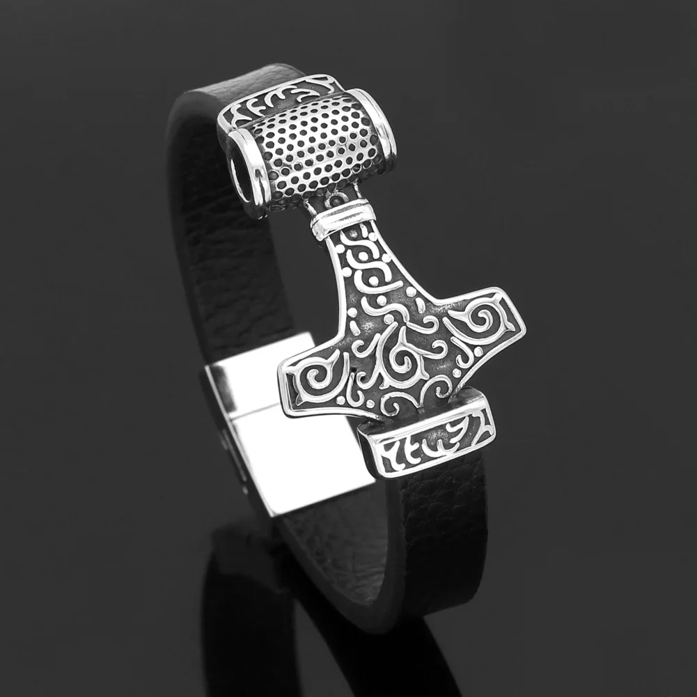Мужской скандинавский браслет викингов Тор молот MJOLNIR из натуральной кожи