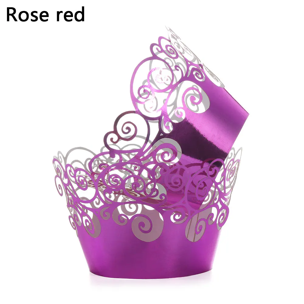 12pcs rose red 50 шт. кекс Бумага чашек торта формы форма для порционного кекса выпечки кексов коробка чашки чехол вечерние лотка торта вечерние украшения инструменты - Цвет: 12pcs rose red