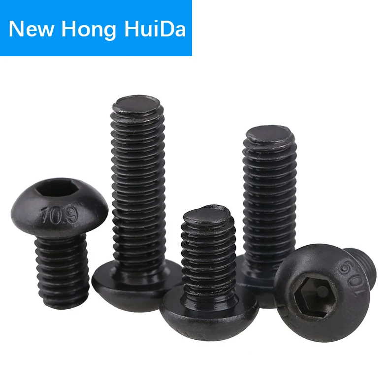 M5 Hex Head Button Socket Cap Screw Allen Hexagon Thread Metric Round Head Machine Mushroom Bolt Black Alloy Steel 10.9 Grade