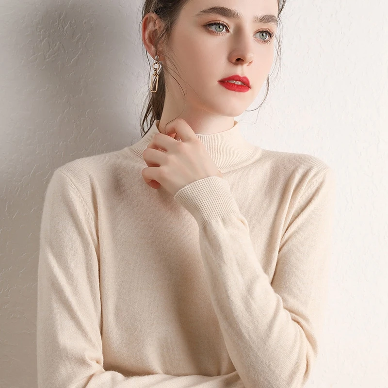 BARESKIY2019 cashmere sweater women's pullover spring new long-sleeved slim bottoming wild half-neck solid color | Женская одежда