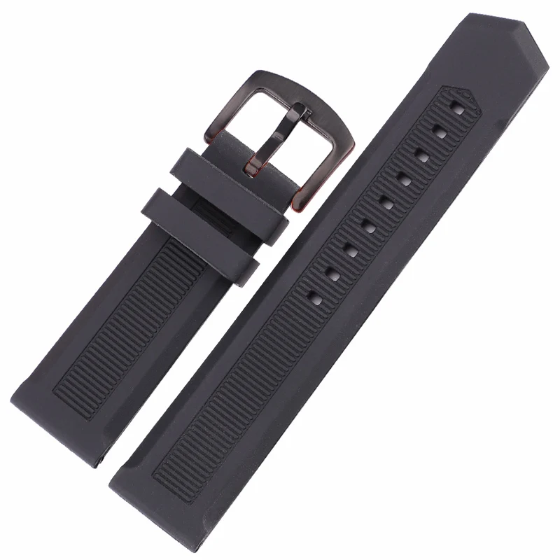 Black Black Buckle 22 мм резиновый ремешок для часов для мужчин мягкий Дайвинг черный синий спортивные часы браслет металлическая пряжка аксессуары для часов - Цвет ремешка: Black Black Buckle