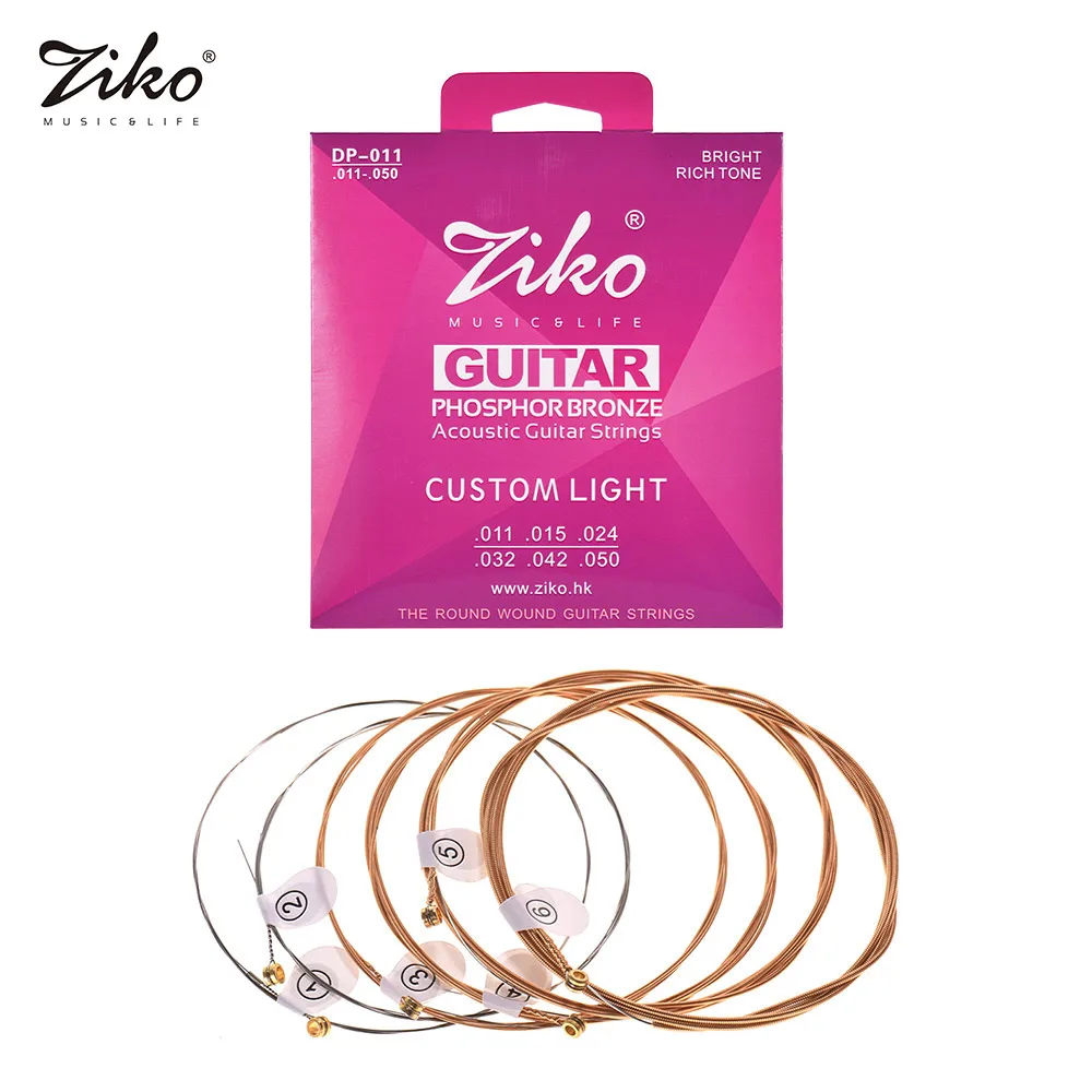 DP-011 Custom Light ZIKO DP-012 светильник акустические гитарные струны шестигранный сплав проволока Фосфорная бронза Рана Коррозионностойкие 6 струн набор - Цвет: DP-011 Custom Light