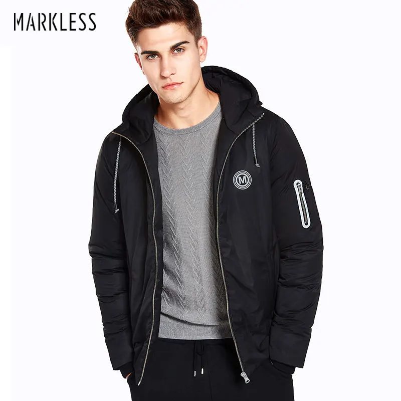 Markless зимний теплый пуховик Мужская брендовая одежда модная повседневная черная