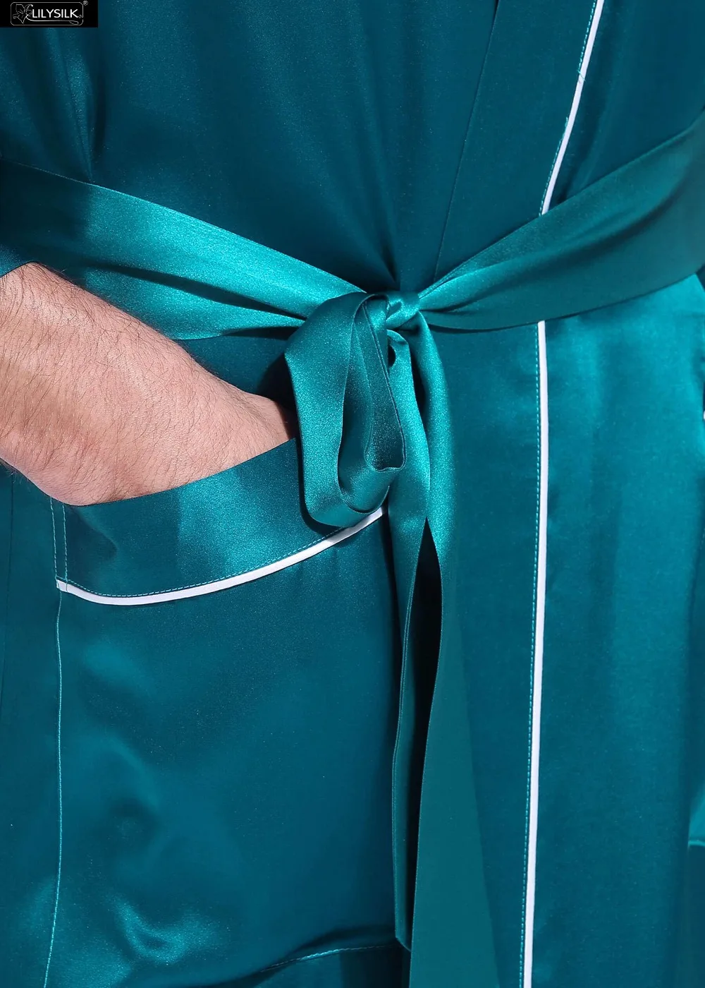 LilySilk халат пижамы кимоно для мужчин чистый шелк Белый отделанный три четверти