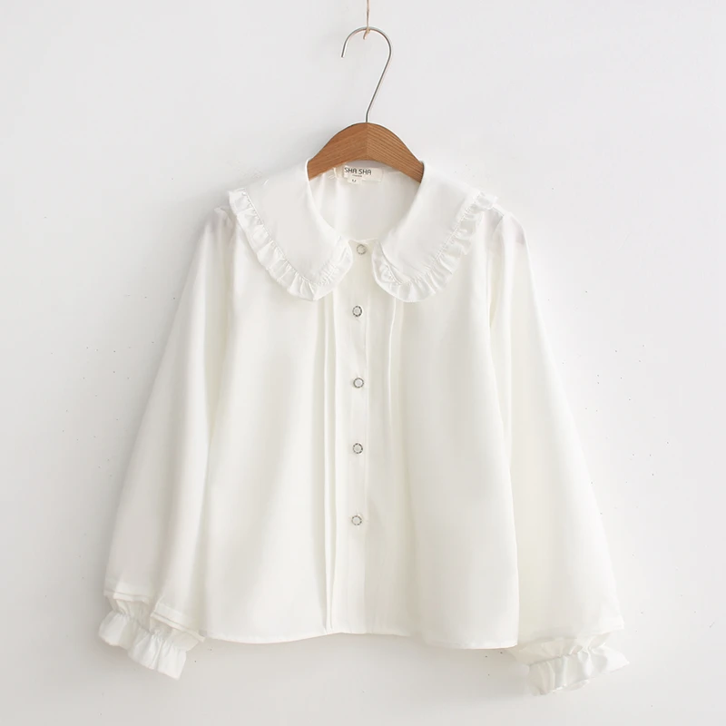 

2021 Gothic LOLITA Blouse Shirt Peter-Pan Colar Cosplay Kawaii Shirt Lo Peplum Tops White Blouse