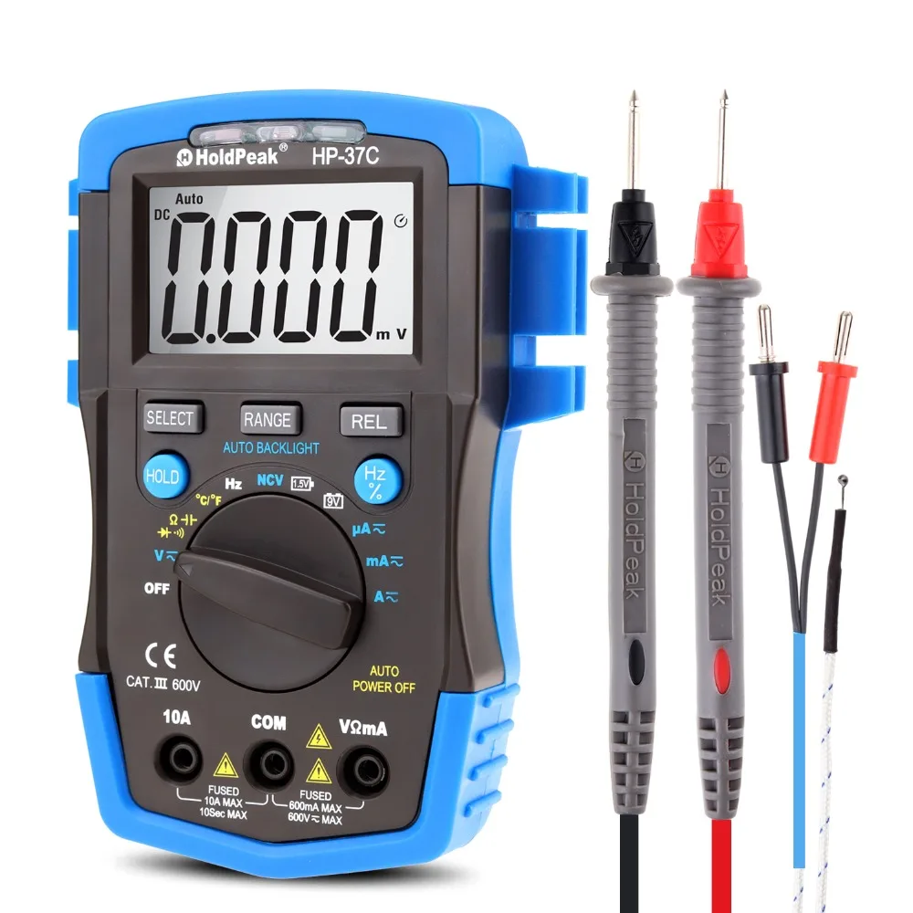 HoldPeak HP 37C Авто Диапазон True RMS цифровой мультиметр Температура измерение емкости и