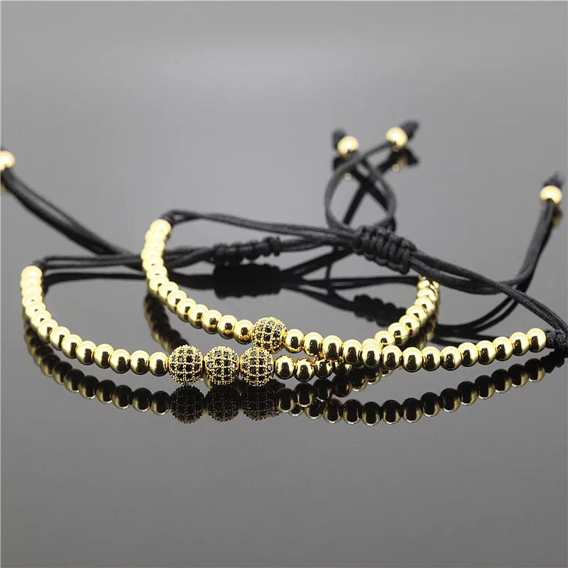 gold 2 шт. брелки, Anil arjandas MACRAME Браслет Fit Для мужчин 4 мм Медь бусины 6 мм Micro Pave CZ Briading регулируемый браслет - Окраска металла: gold