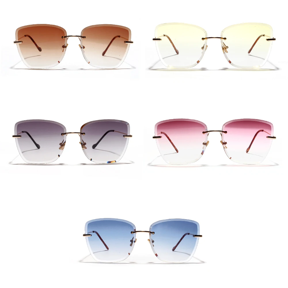 

Peekaboo gradient square rimless sunglasses women clear glass 2019 retro frameless sun glasses for women brown blue uv400