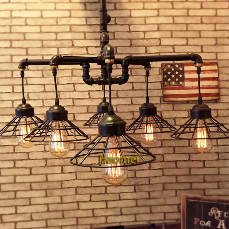 

Industrial loft style pendant lights creative retro water pipe lamp country bar cafe iron pipe suspension hanging light