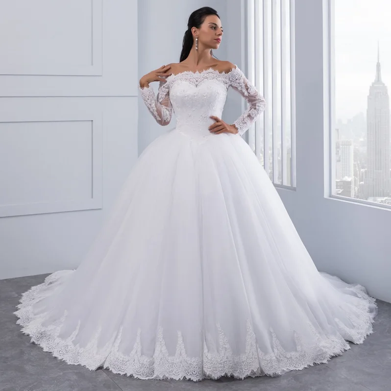 Vestidos de novia 2020 элегантные кружевные Длинные платья для свадьбы с открытыми плечами