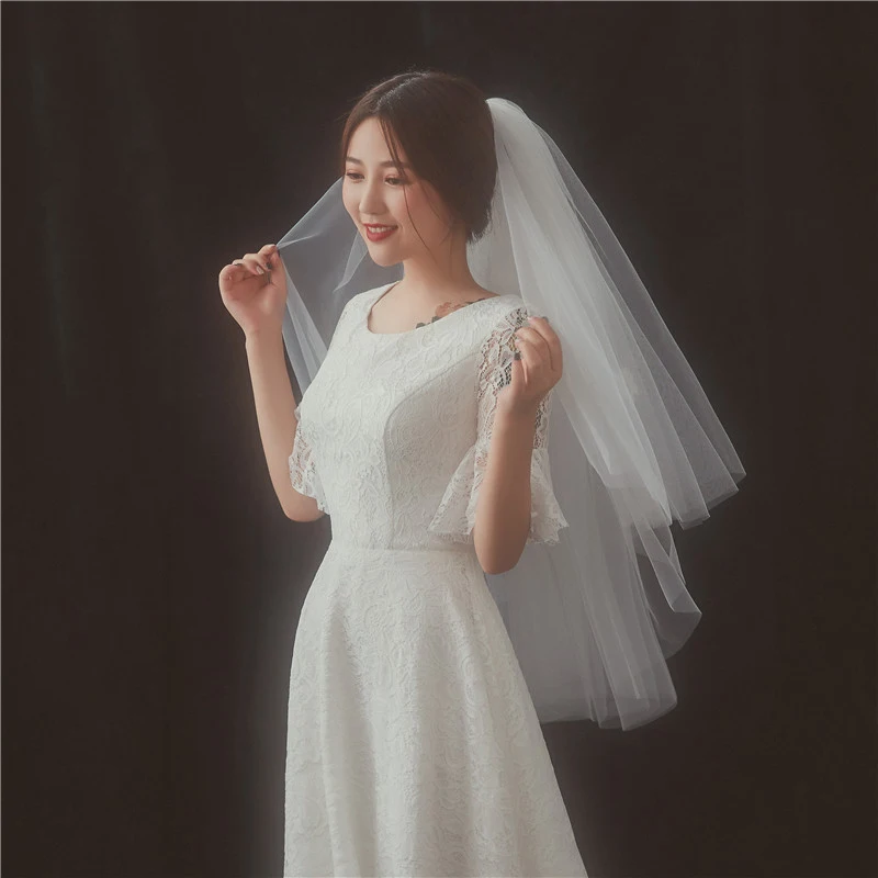 

Short Bridal Veils Cut Edge Two Layer Gather Tulle Adult Fingertip Length Wedding Veil Factory Direct Wholesale Cheap Velo Novia