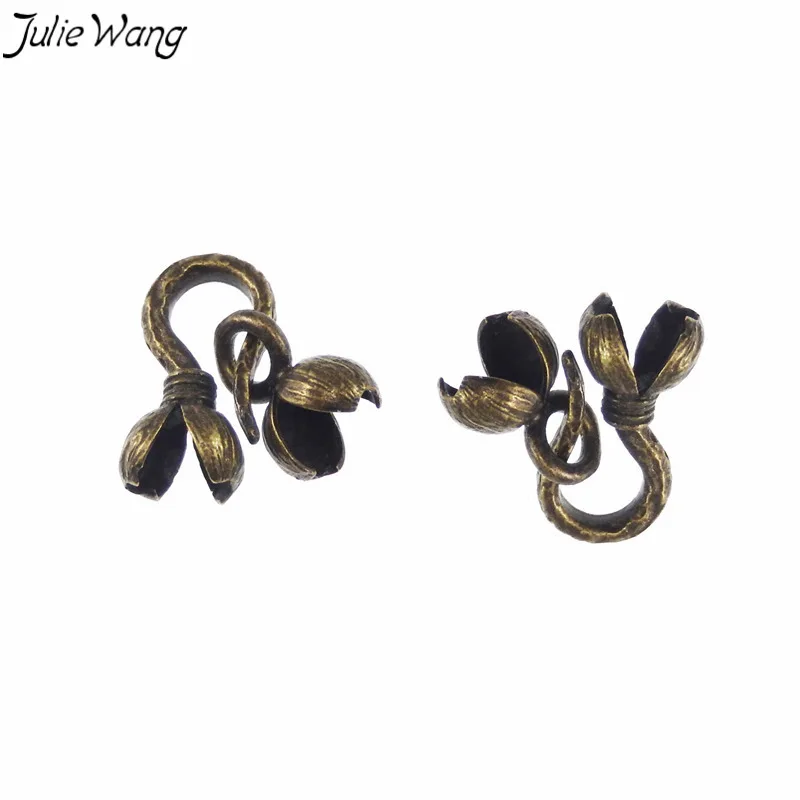Julie Wang 8 шт. античные бронзовые застежки с двойным цветком из латуни ретро