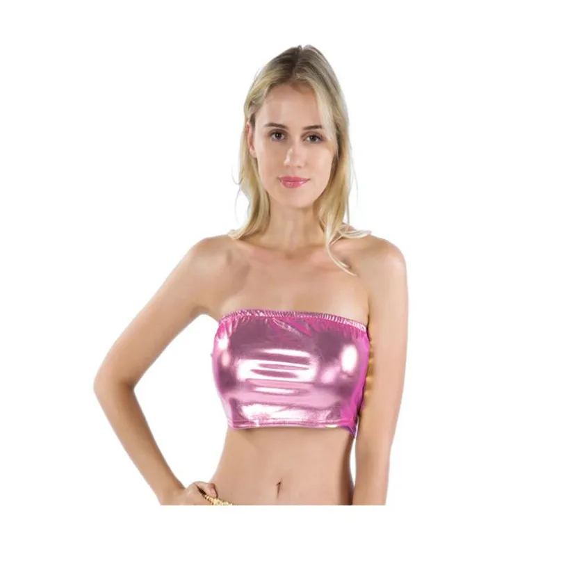 X003 Pink CUHAKCI, Клубная одежда, сексуальные Топики, тянущиеся, искусственная кожа, кроптоп, майка, женский короткий топ, модные вечерние топы, женские топы, золотые, серебряные майки - Цвет: X003 Pink