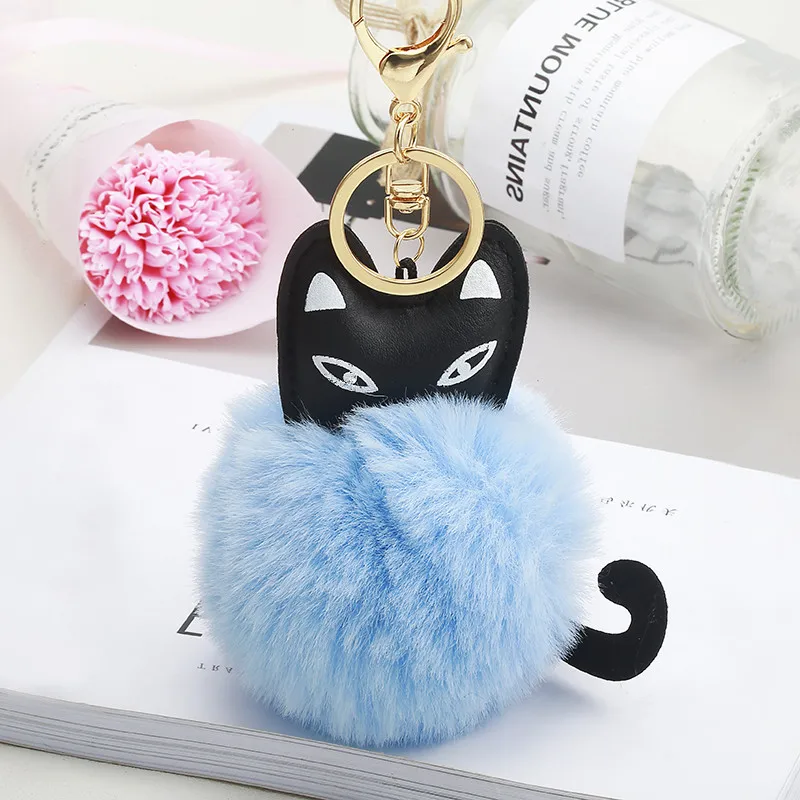 

New Fluffy Cat Pompom Bunny Keychain Llavero Pom Pom Key Chain Faux Fur Ball Bag Chaveiro Sleutelhanger Pompon Porte Clef EH864