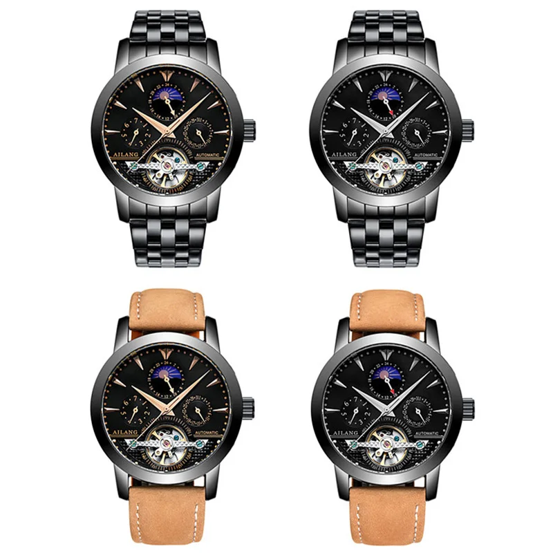 Классические мужские часы Tourbillon полностью Стальные наручные с автоподзаводом