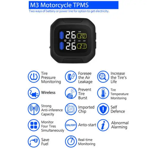 Беспроводная система контроля давления в шинах для мотоцикла TPMS w/2 внешних