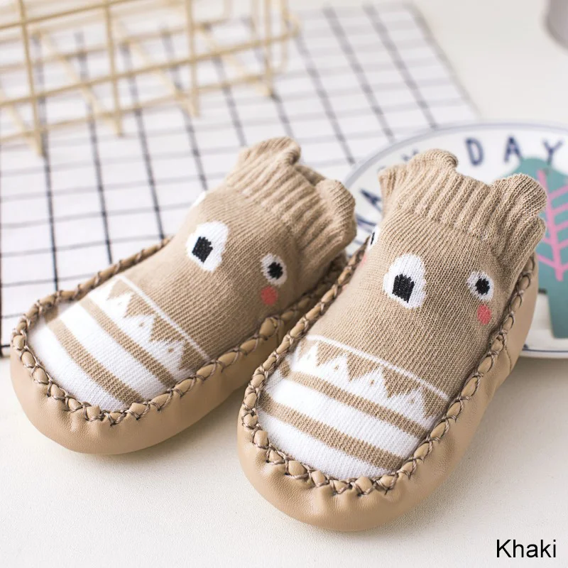 Khaki REAKIDS/носки для малышей милые носки для новорожденных с героями мультфильмов зимние нескользящие носки для маленьких мальчиков и девочек с изображением лисы - Цвет: Khaki
