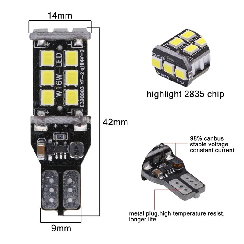 2шт T15 W16W WY16W 15SMD 2835 Светодиодный CANBUS без ошибок автомобильные габаритные огни стоп-сигнал авто резервный задний фонарь красный, янтарный, ксеноновый белый