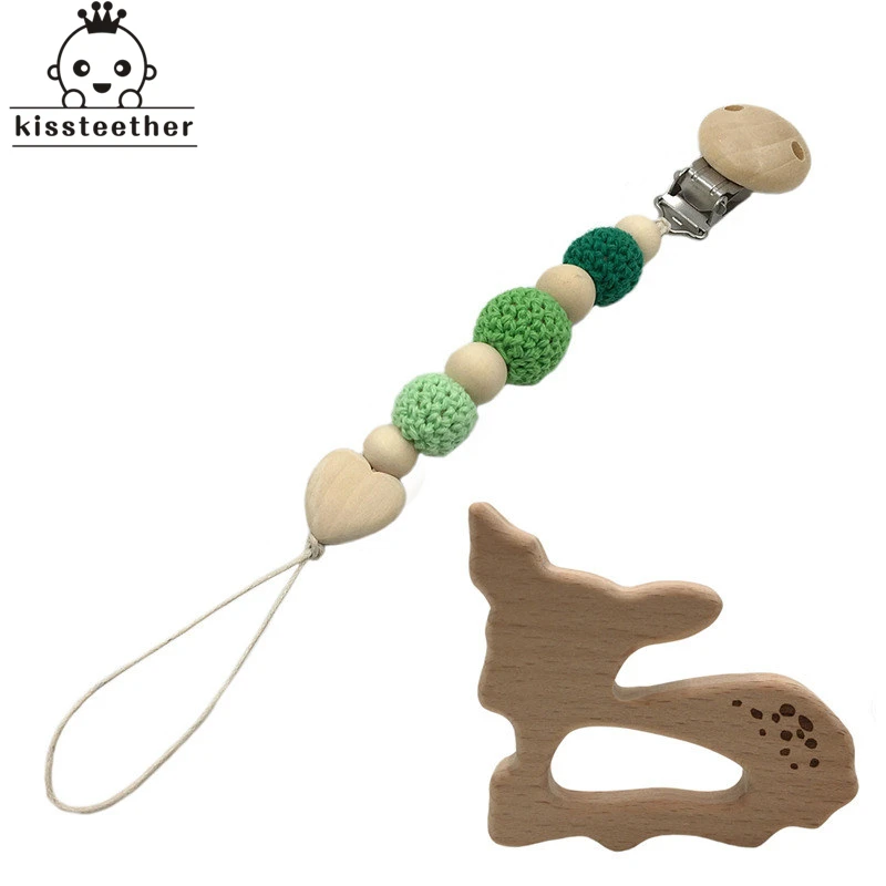 2 шт. фиксатор для пустышки держатель соски деревянный силиконовый кроше бисера
