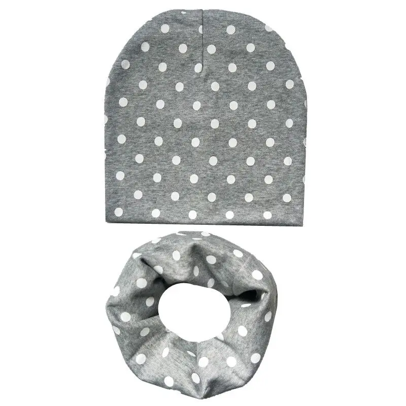 gray dot Модные осень-зима, детская шапка, комплекты, Детские хлопковые шляпы, шарф, воротники с принтом со звездой для мальчиков и девочек, шапочки для детей Кепки ребенка Шапки набор - Цвет: gray dot