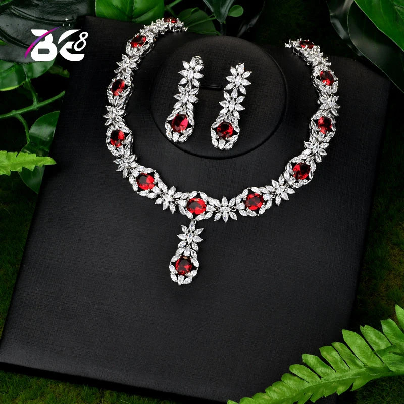 

Be 8 Exquisite CZ Wedding Party Jewelry Set Water Drop Design High Quality Bridal Necklace Earring Dubai Jewelry S128