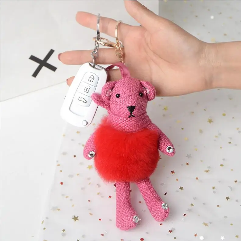 Кролик ткань медведь помпон diy Брелоки для ключей подвески на сумку ювелирные
