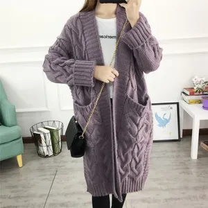 Женский длинный вязаный кардиган, свободный Свитер оверсайз с большими карманами, Осень-зима