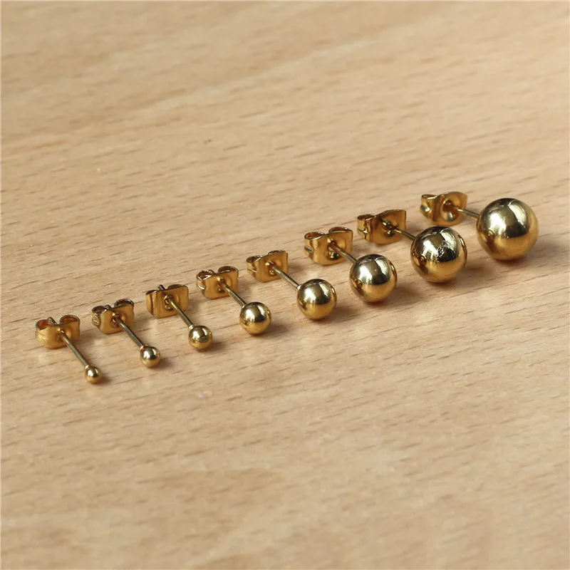

Q1 316 L Stainless Steel Stud Earrings Gold-Color Vacuum Plating No Easy Fade Allergy Free Size From 2mm to 8mm