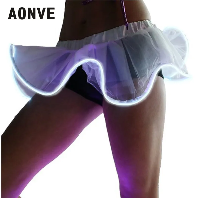 AONVE Новая женская короткая мини-юбка-пачка со светодиодной подсветкой сетчатая