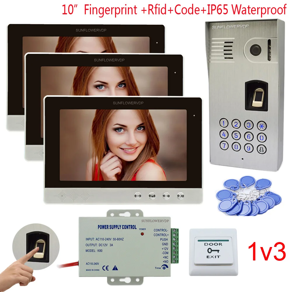 IP65 Водонепроницаемый Главная Безопасность видеодомофон отпечатков пальцев Rfid