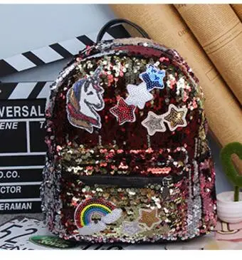 Единорог блестки женский кожаный рюкзак Sac Dos backpsk школьная сумка для девочек-подростков модная Женская дорожная сумка Mochila - Цвет: Многоцветный
