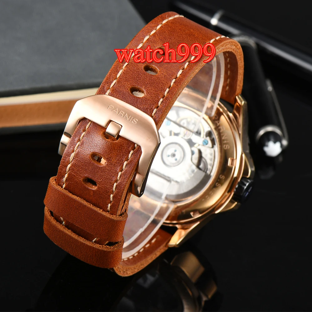 Parnis 44 мм черный циферблат сапфировое стекло запаса мощности автоматические