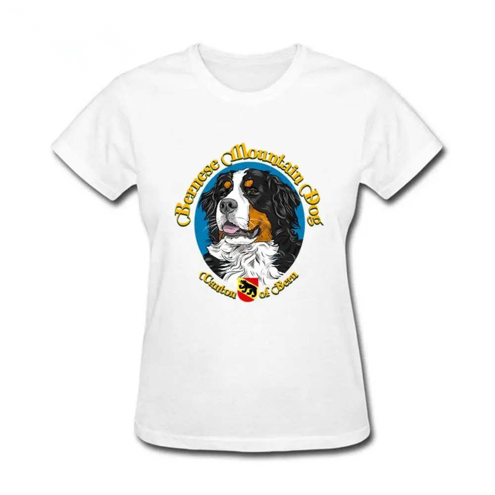 Женская футболка Bernese mountain dog белая Повседневная с круглым вырезом и принтом лето