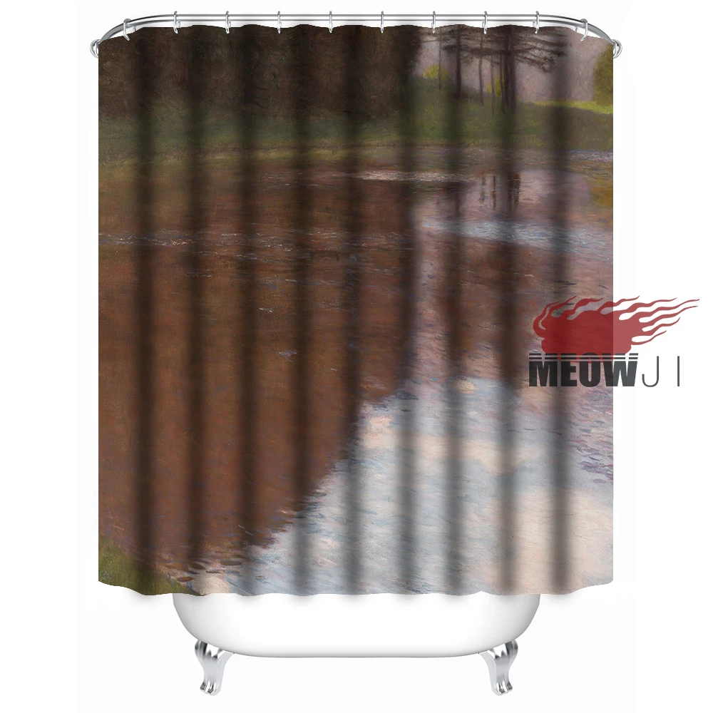 Art oil painting village landscape plants flower trees Vintage custom Shower Curtain Bathroom decor various sizes Free Shipping | Дом и сад