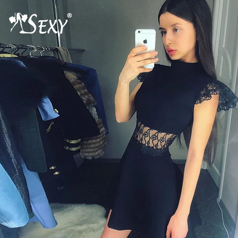 Женское облегающее платье Gosexy черное трапециевидной формы с круглым вырезом и
