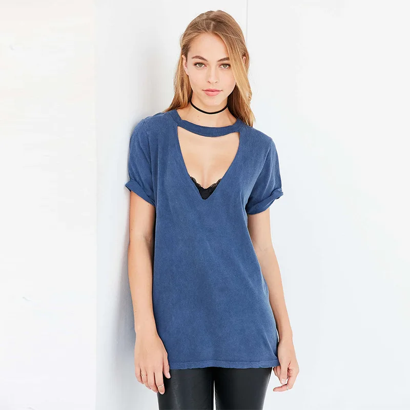 Радость Душу Населения Женщины Топы Лето Европейская Мода Сплошной Цвет V