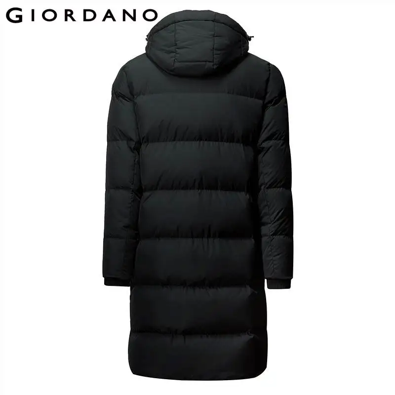 Giordano мужской длинный пуховик с капюшоном из натурального утиного пуха